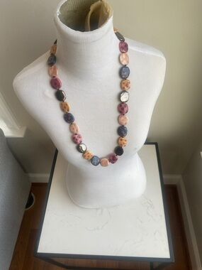 Vintage African 90’s hand-made and painted clay boho statement necklace.